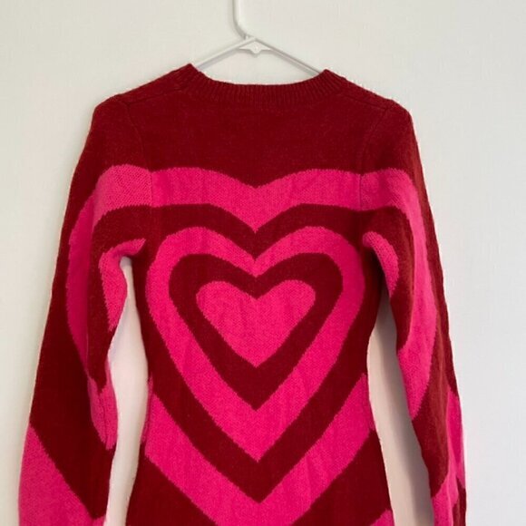 SHEIN Allurite Heart Pattern Round Neck Sweater Dress Pink Red Fitted Bodycon - Picture 13 of 14